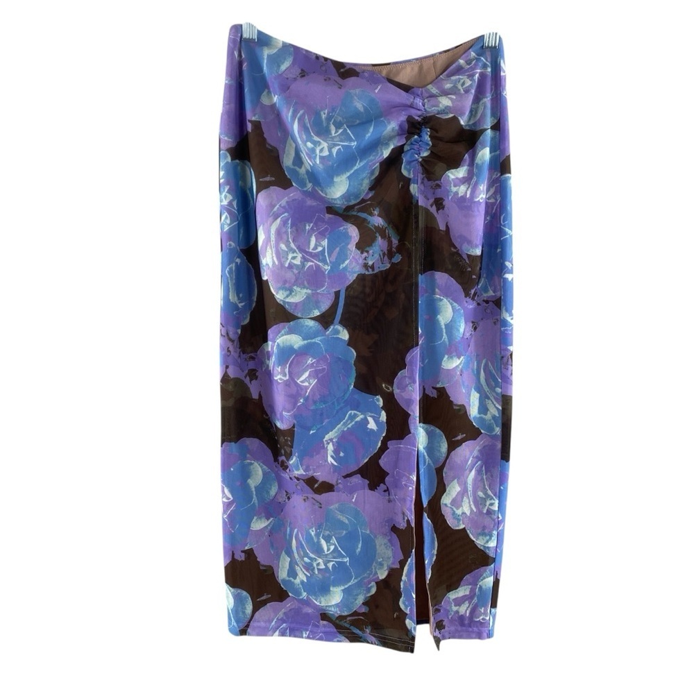 White Fox One Wish Purple and Blue Floral Mesh High Slit‎ Skirt Sz S